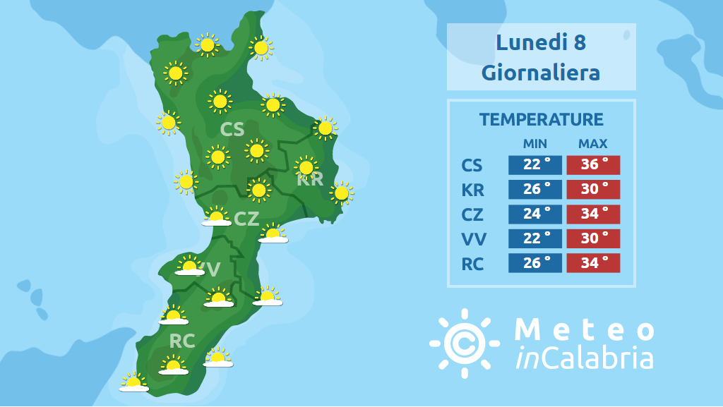 meteo calabria lunedì 8 luglio