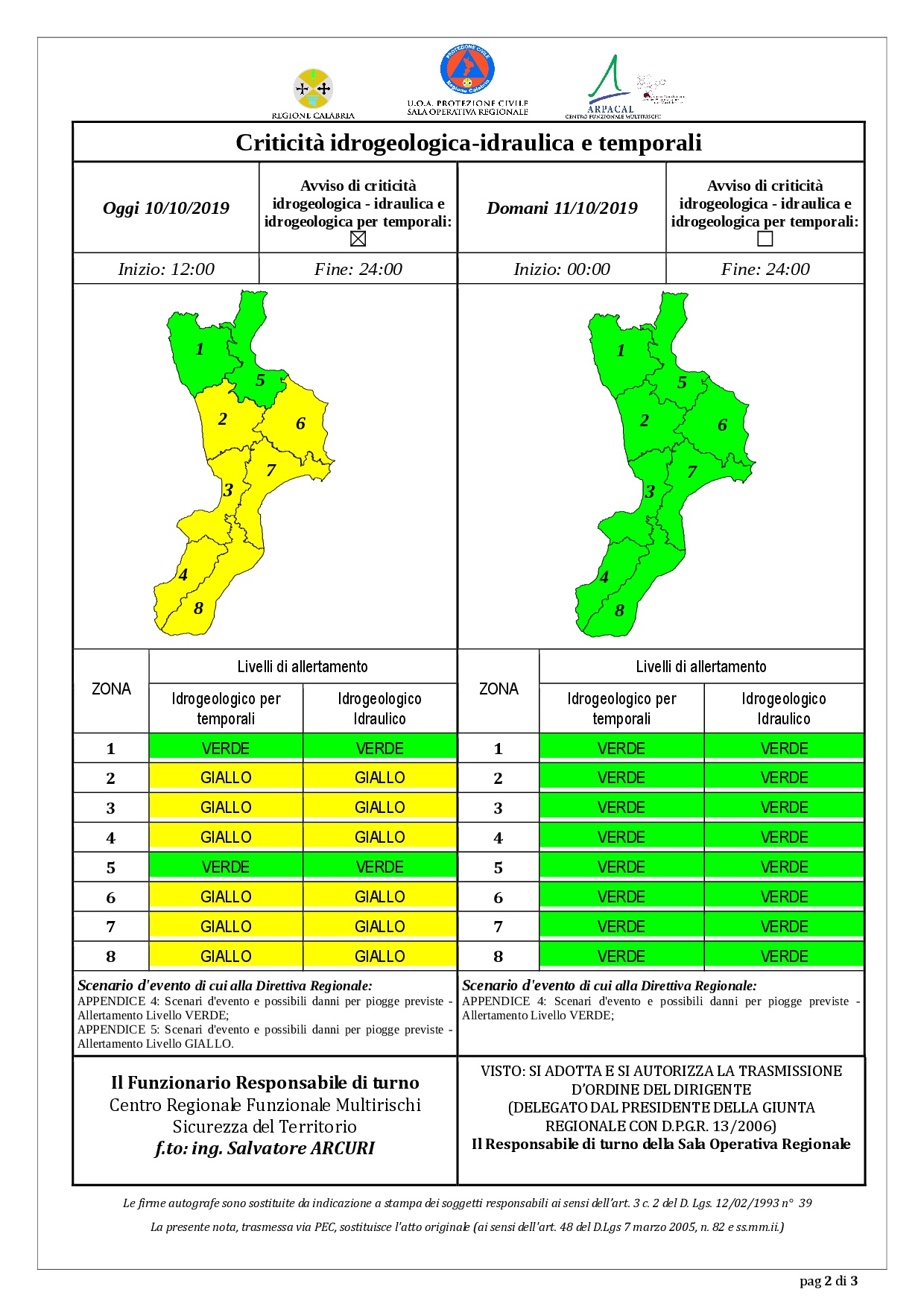 Criticità idrogeologica-idraulica e temporali in Calabria