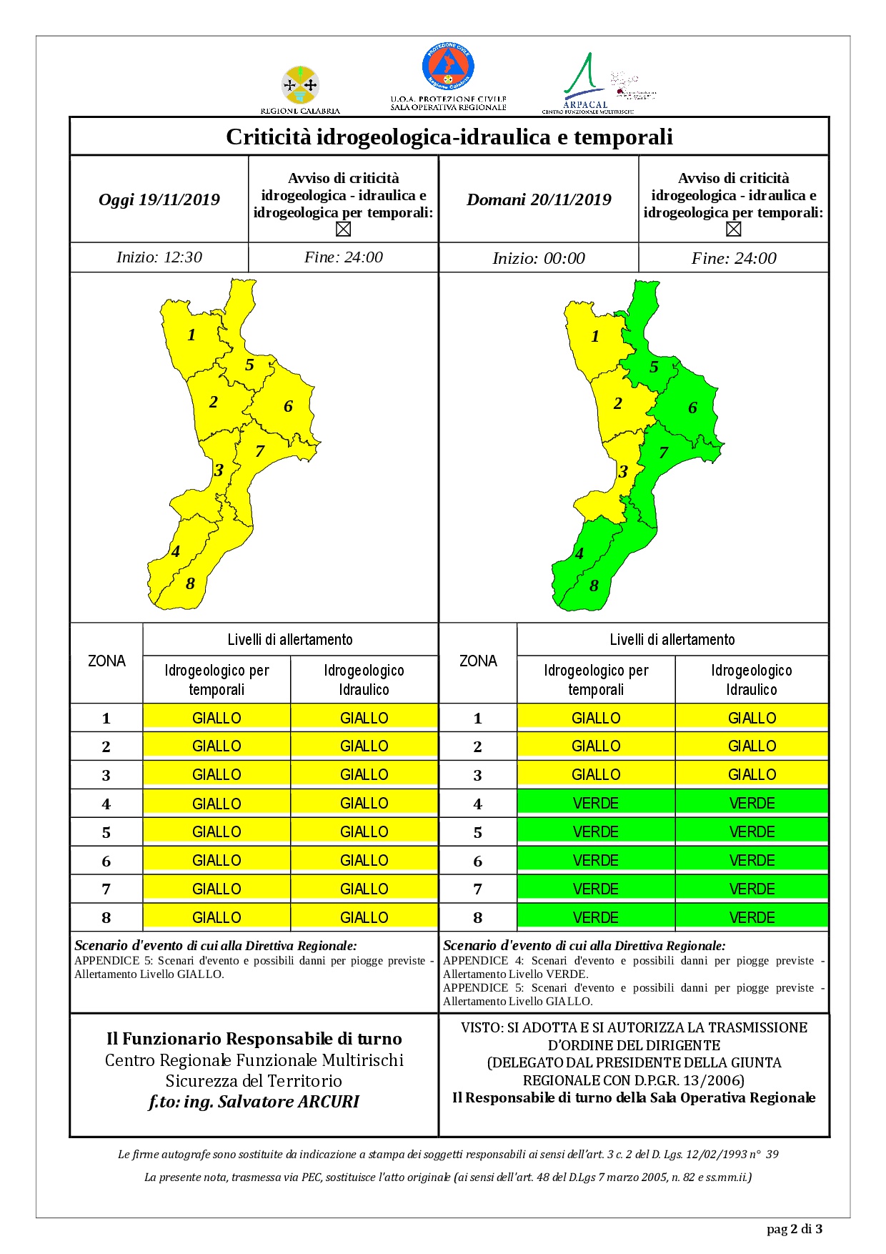 Criticità idrogeologica-idraulica e temporali in Calabria