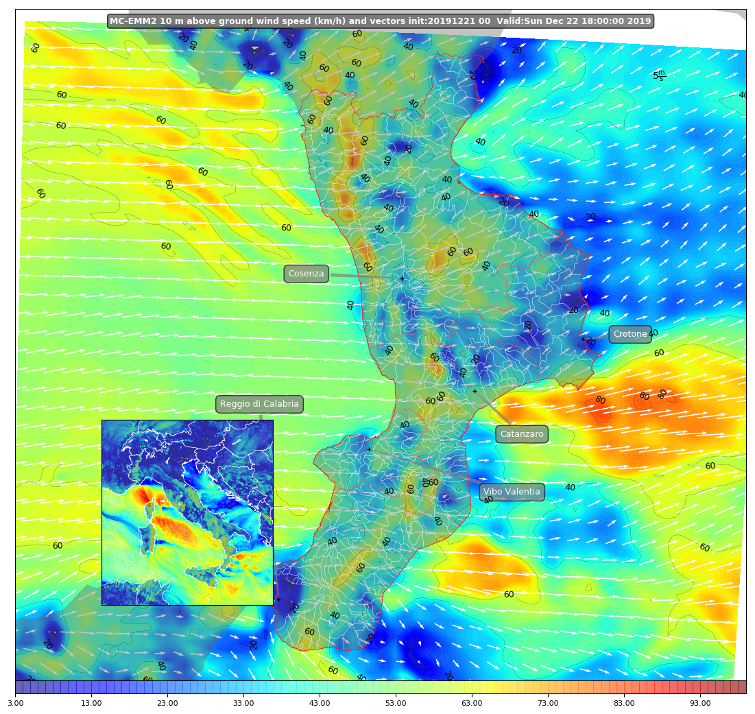 mappa venti calabria 22 dicembre 2019