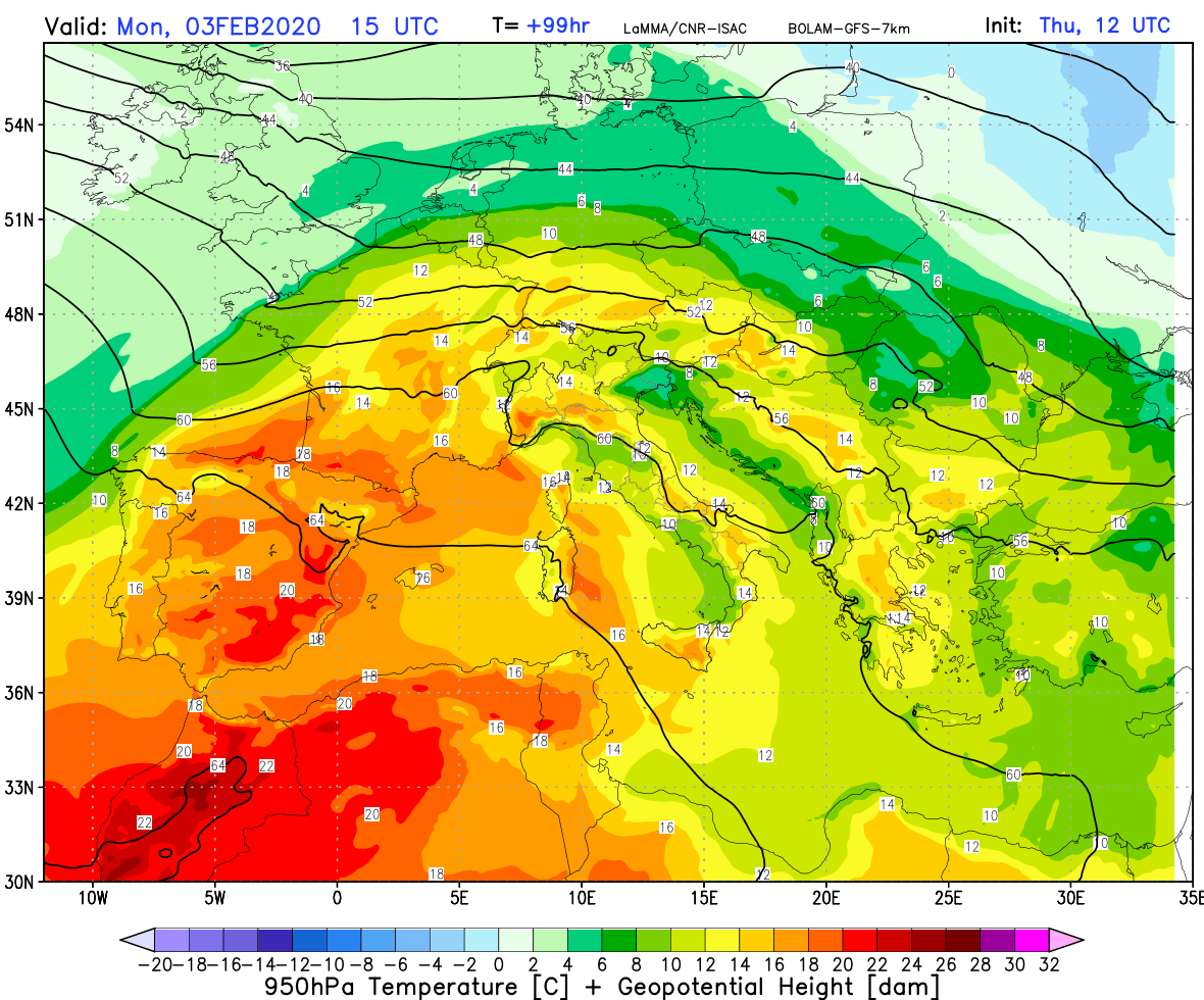 mappa temperature 950 hPa Europa