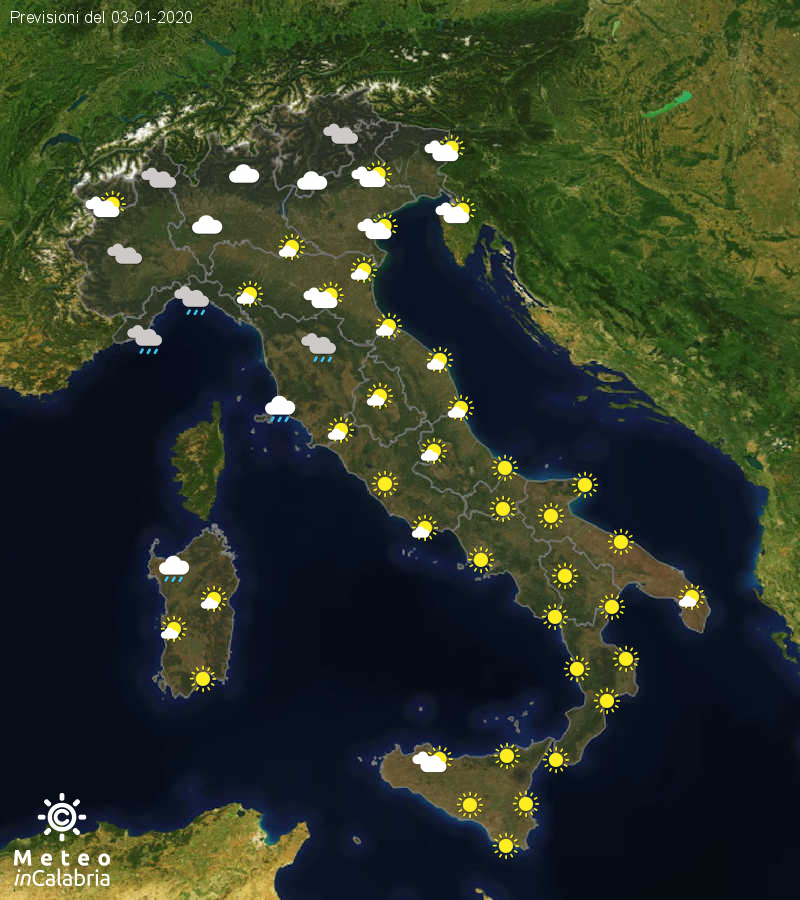 Previsioni del tempo in Italia per il giorno 03/01/2020