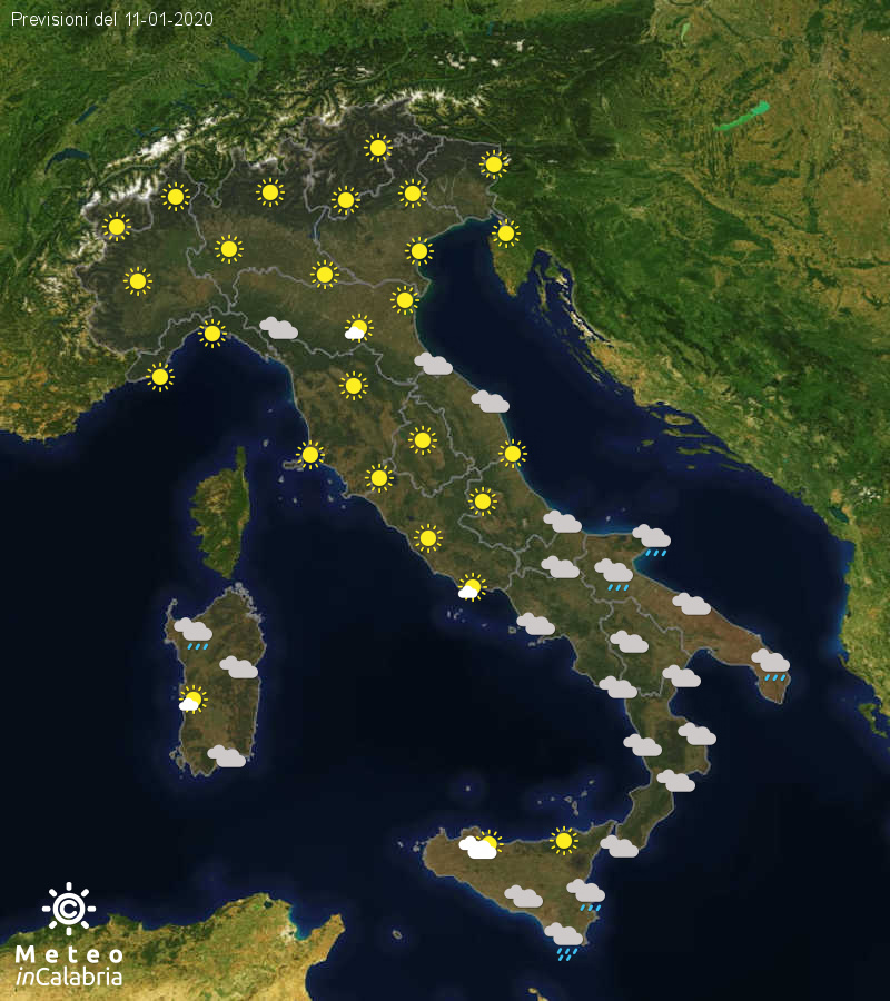 Previsioni del tempo in Italia per il giorno 11/01/2020