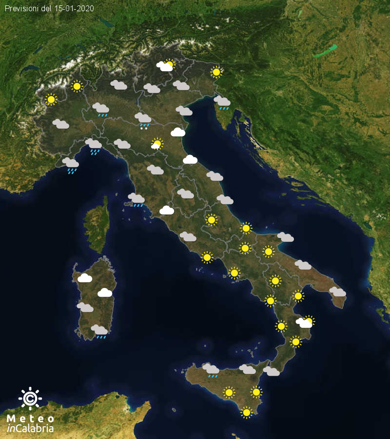 Previsioni del tempo in Italia per il giorno 15/01/2020