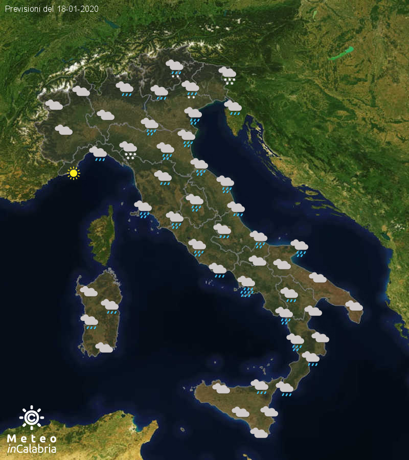 Previsioni del tempo in Italia per il giorno 18/01/2020