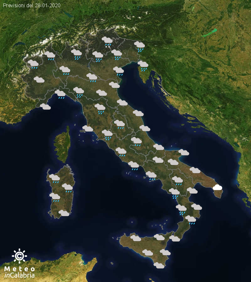 Previsioni del tempo in Italia per il giorno 28/01/2020