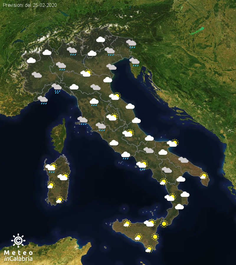 Previsioni del tempo in Italia per il giorno 25/02/2020