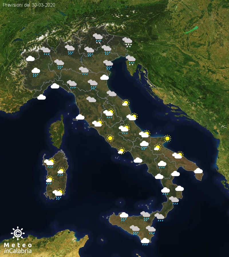 Previsioni del tempo in Italia per il giorno 30/03/2020