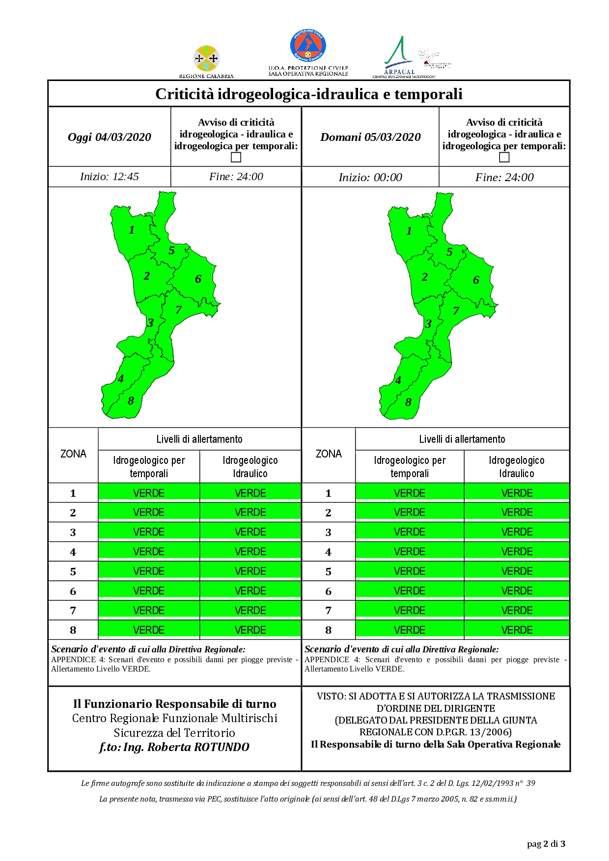 Criticità idrogeologica-idraulica e temporali in Calabria 04-03-2020