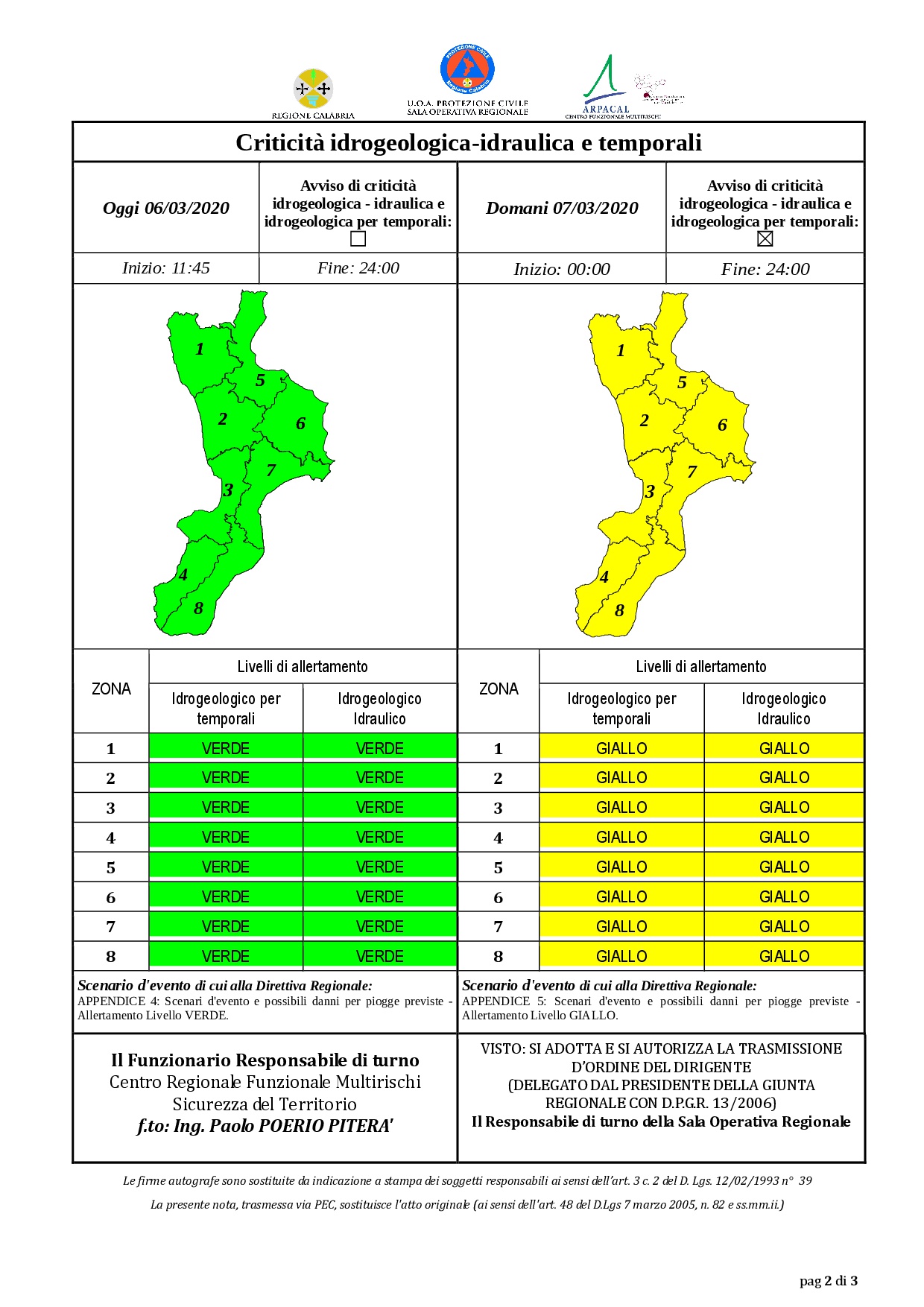 Criticità idrogeologica-idraulica e temporali in Calabria 06-03-2020