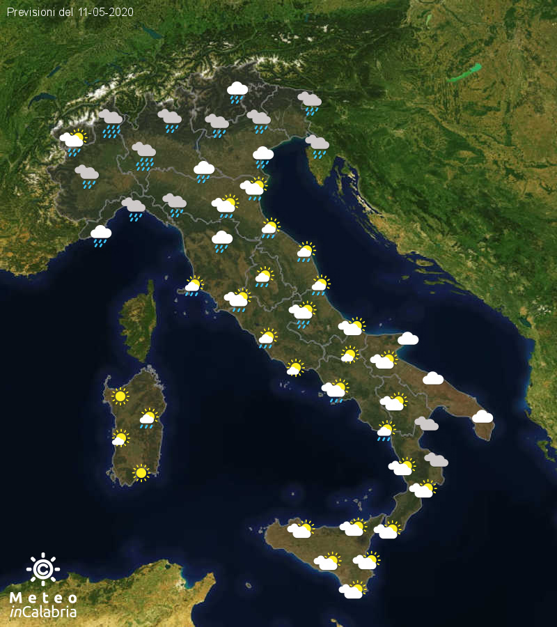 Previsioni del tempo in Italia per il giorno 11/05/2020