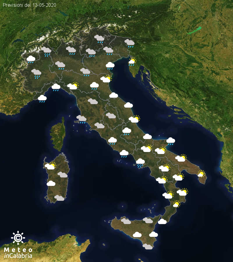 Previsioni del tempo in Italia per il giorno 13/05/2020