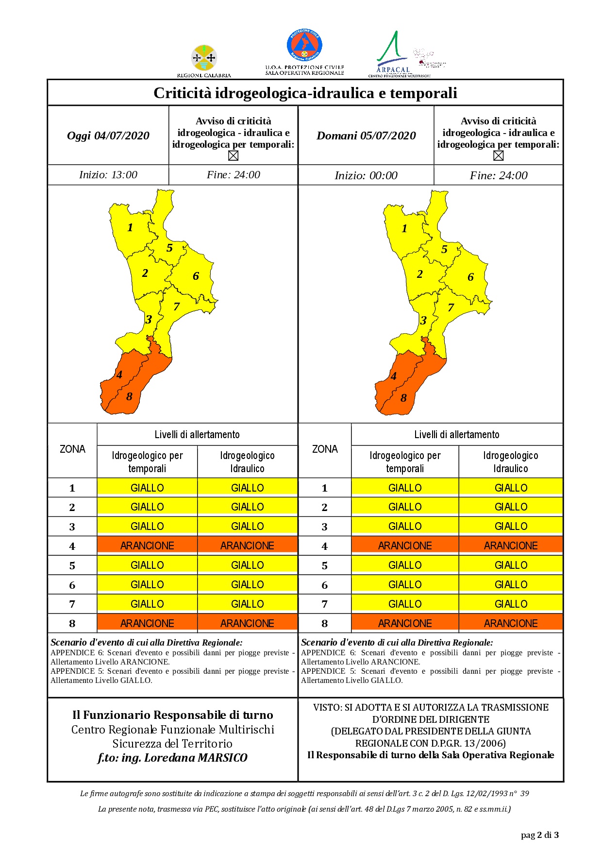 Criticità idrogeologica-idraulica e temporali in Calabria 04-07-2020