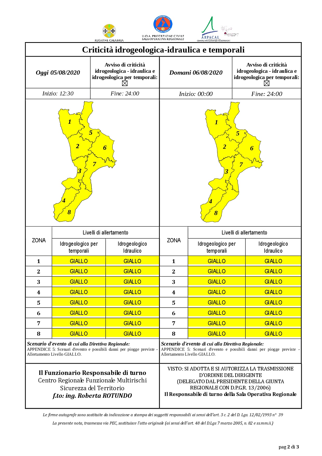 Criticità idrogeologica-idraulica e temporali in Calabria 05-08-2020