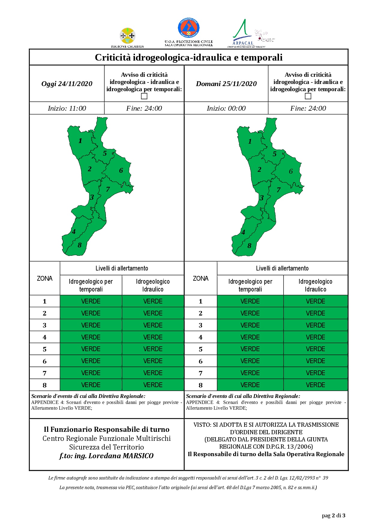 Criticità idrogeologica-idraulica e temporali in Calabria 24-11-2020