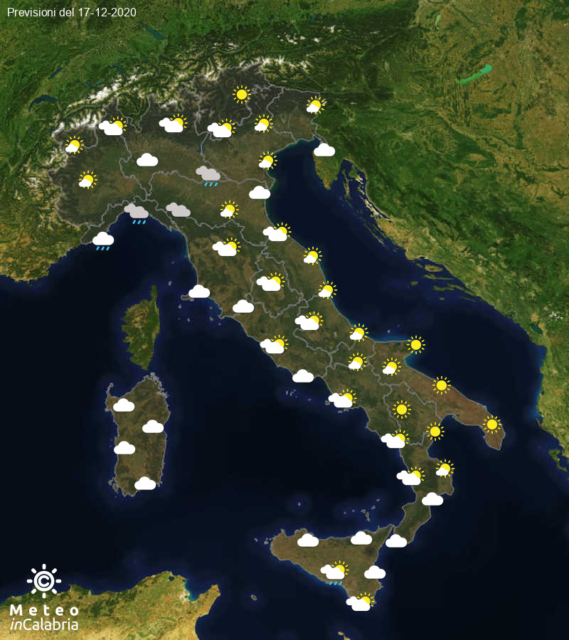 Previsioni del tempo in Italia per il giorno 17/12/2020