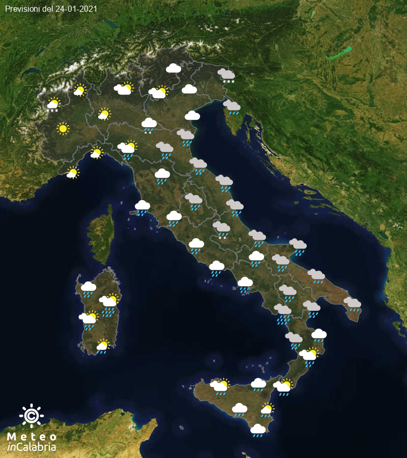 Previsioni del tempo in Italia per il giorno 24/01/2021