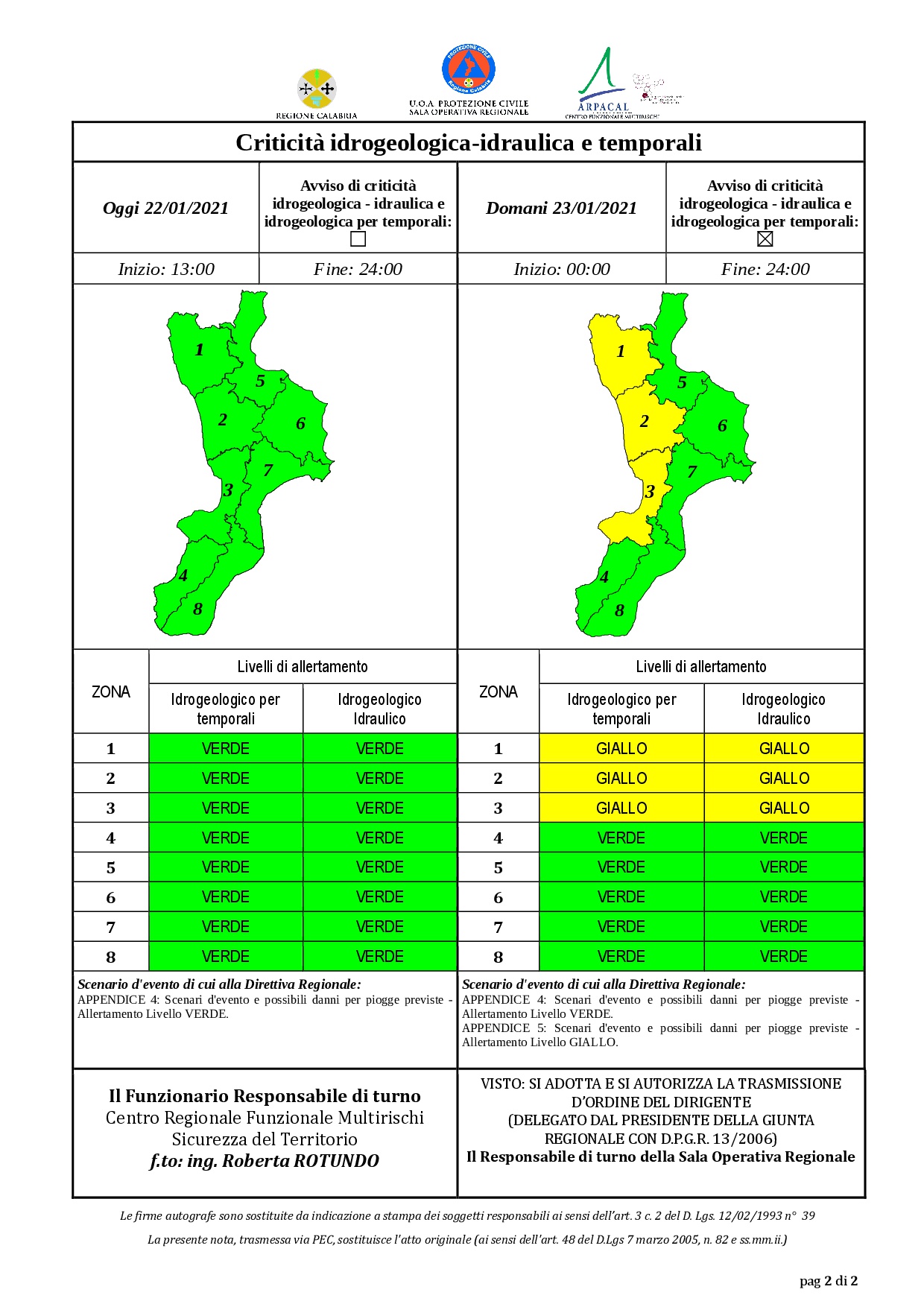 Criticità idrogeologica-idraulica e temporali in Calabria 22-01-2021