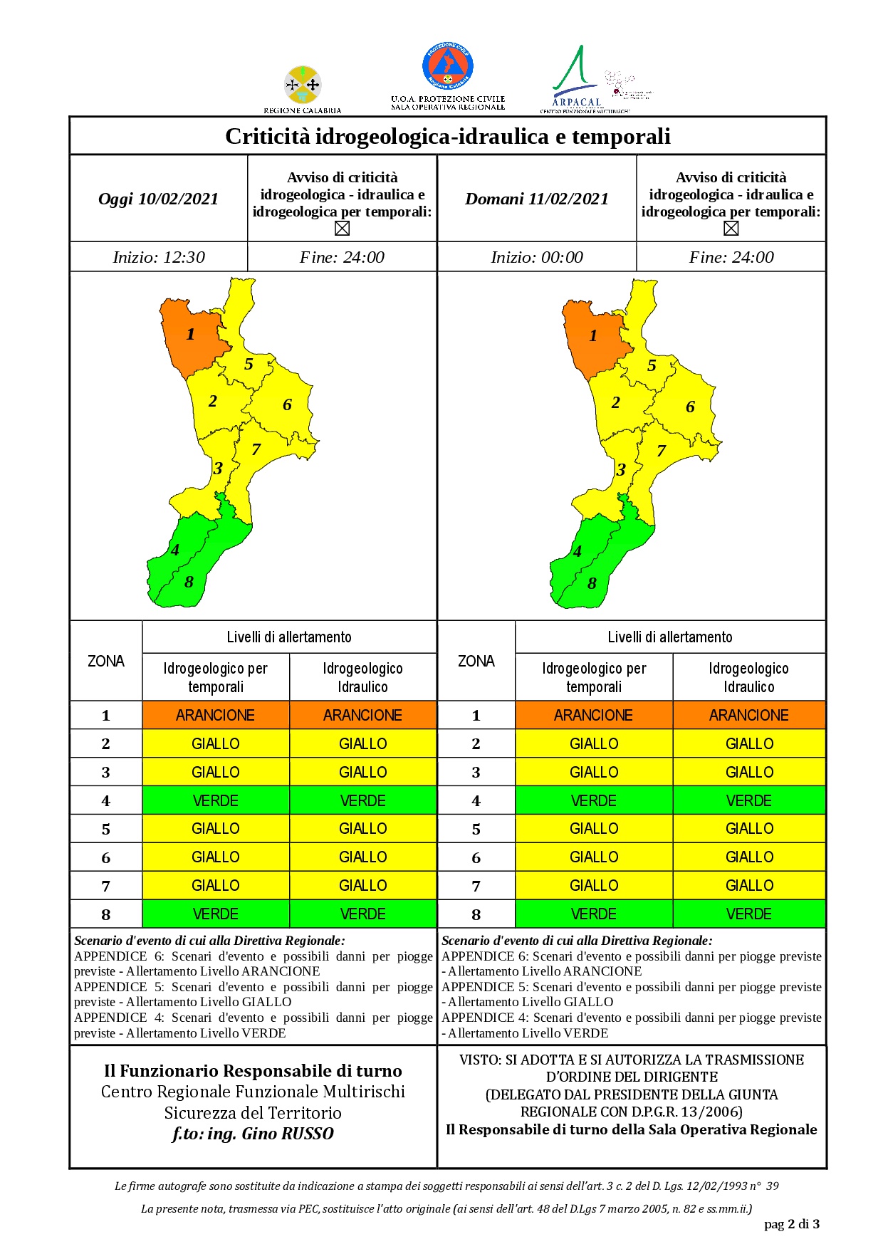 Criticità idrogeologica-idraulica e temporali in Calabria 10-02-2021