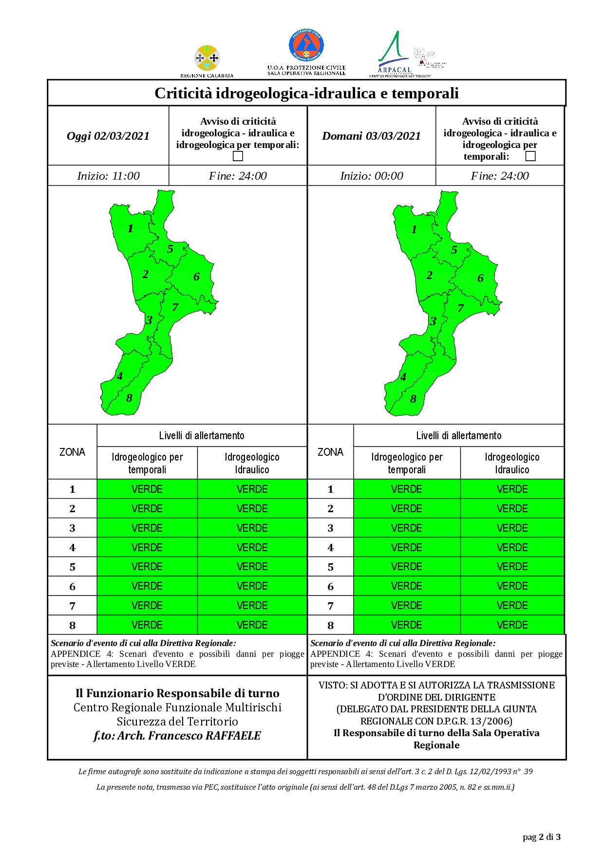 Criticità idrogeologica-idraulica e temporali in Calabria 02-03-2021