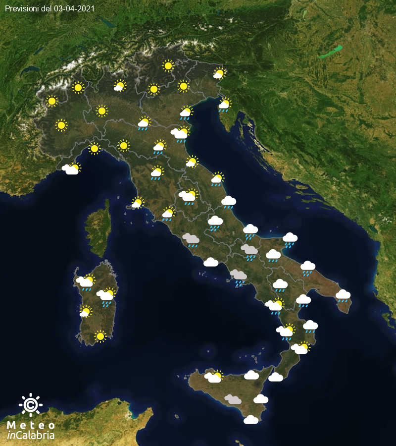 Previsioni del tempo in Italia per il giorno 03/04/2021