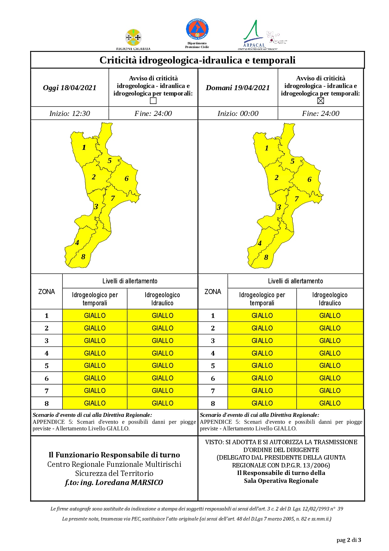 Criticità idrogeologica-idraulica e temporali in Calabria 18-04-2021
