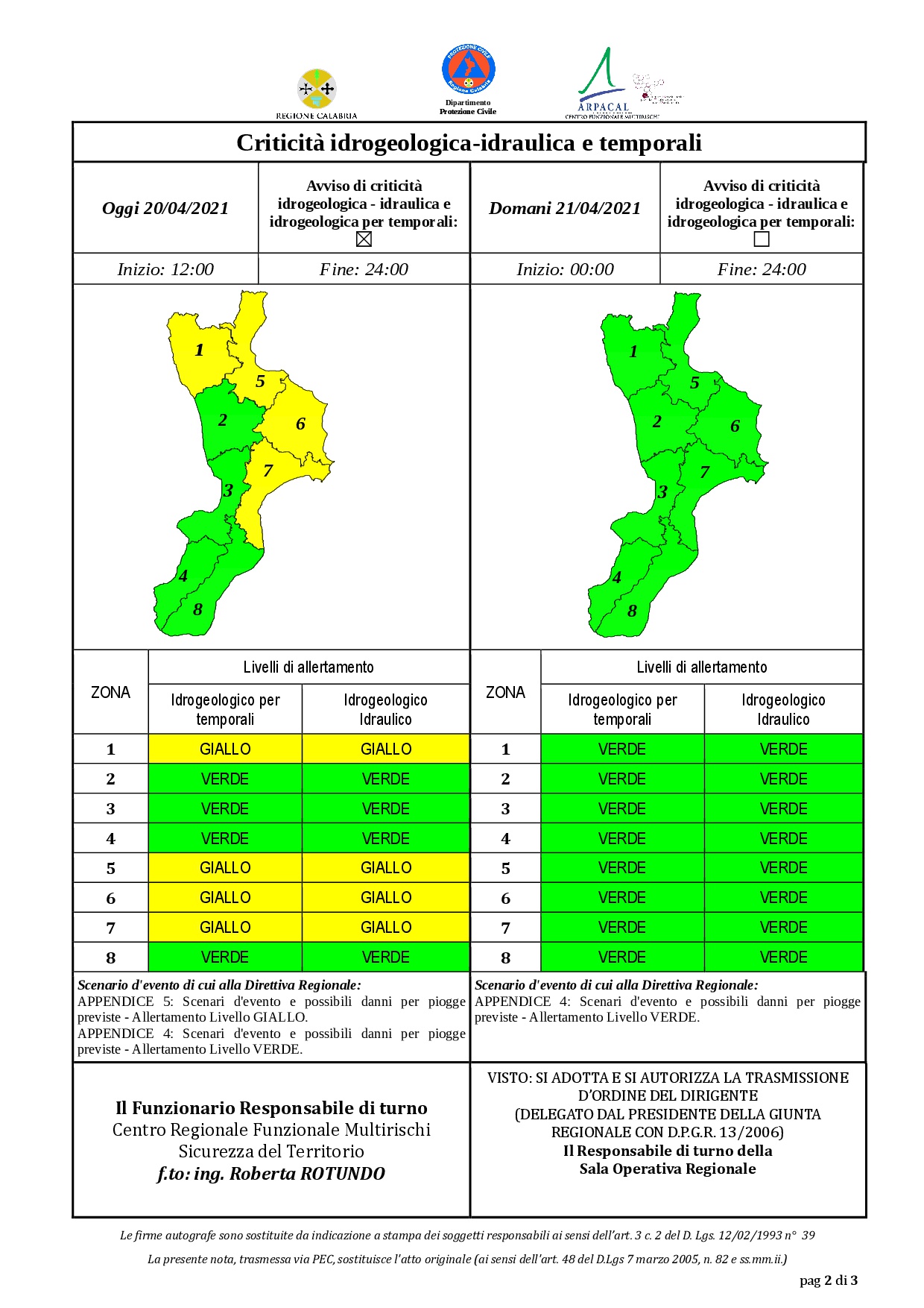 Criticità idrogeologica-idraulica e temporali in Calabria 20-04-2021