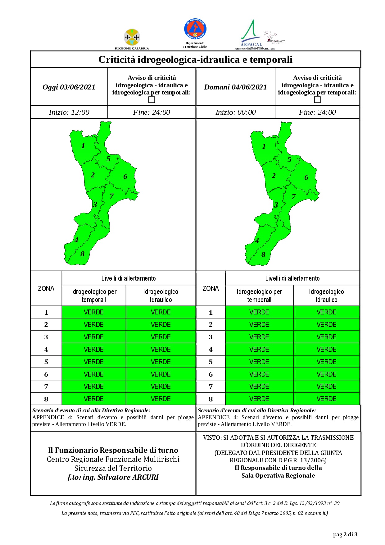 Criticità idrogeologica-idraulica e temporali in Calabria 03-06-2021