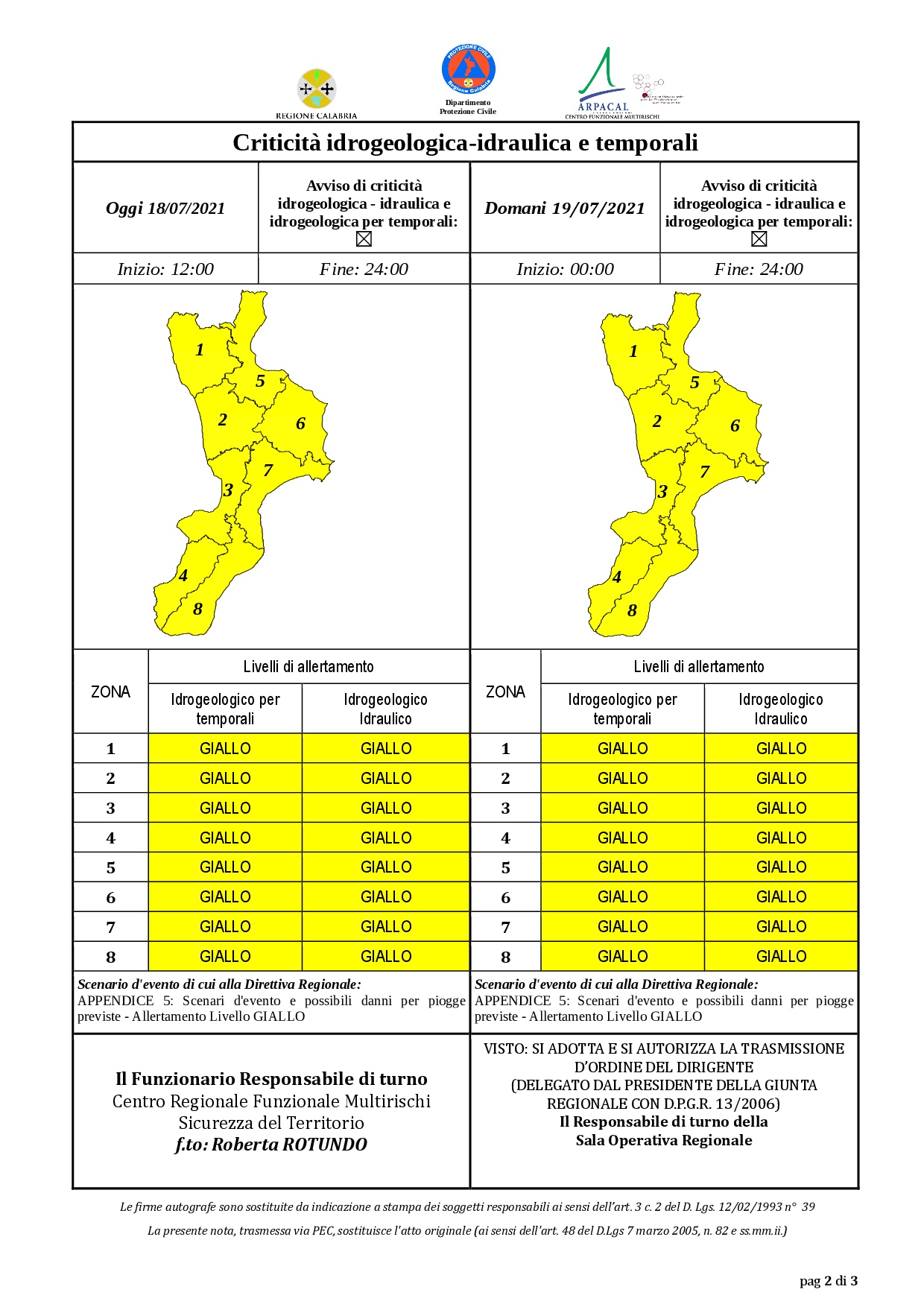 Criticità idrogeologica-idraulica e temporali in Calabria 18-07-2021