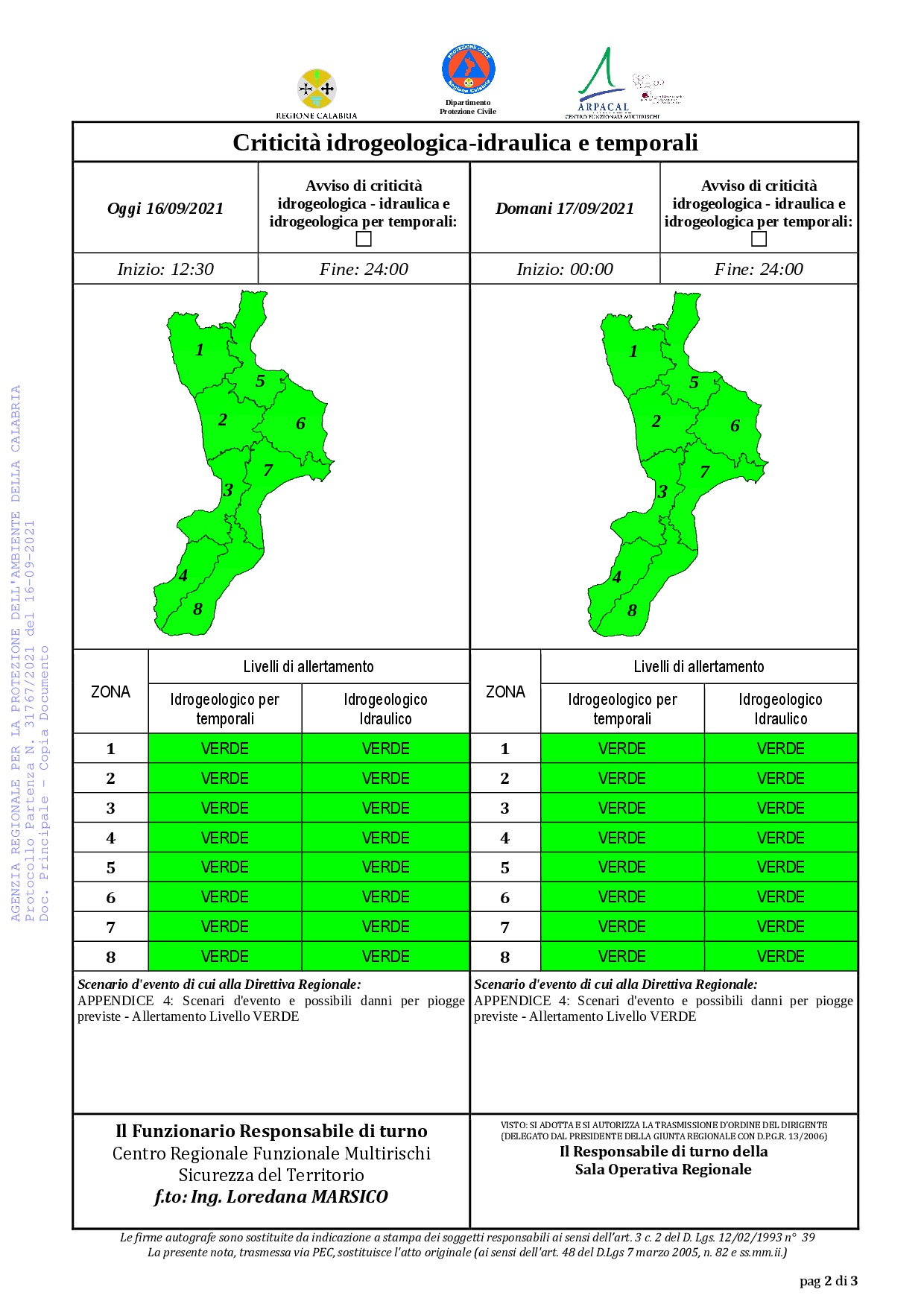 Criticità idrogeologica-idraulica e temporali in Calabria 16-09-2021