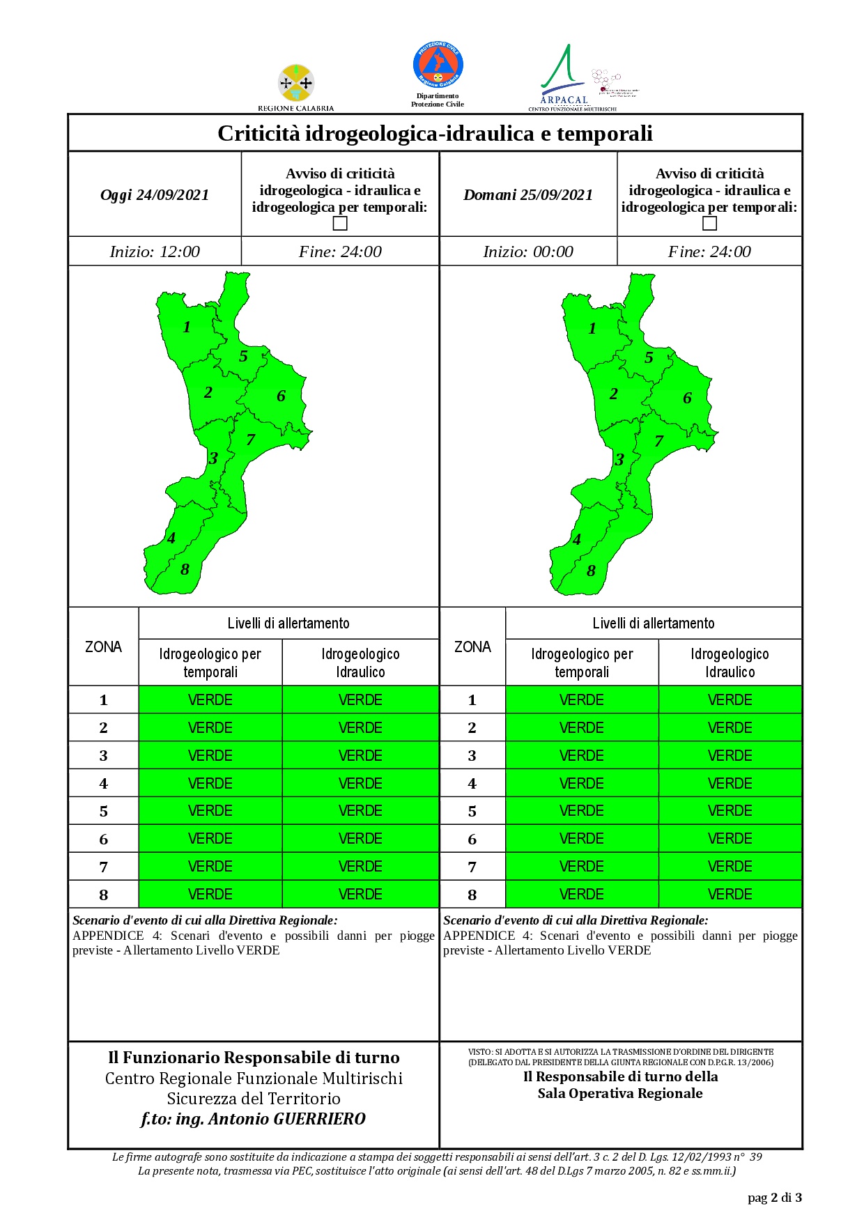 Criticità idrogeologica-idraulica e temporali in Calabria 24-09-2021