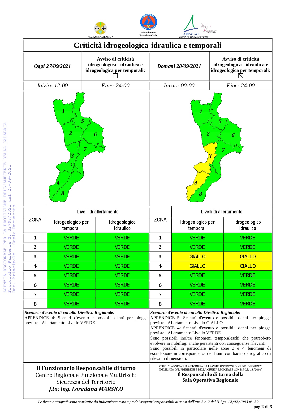 Criticità idrogeologica-idraulica e temporali in Calabria 27-09-2021