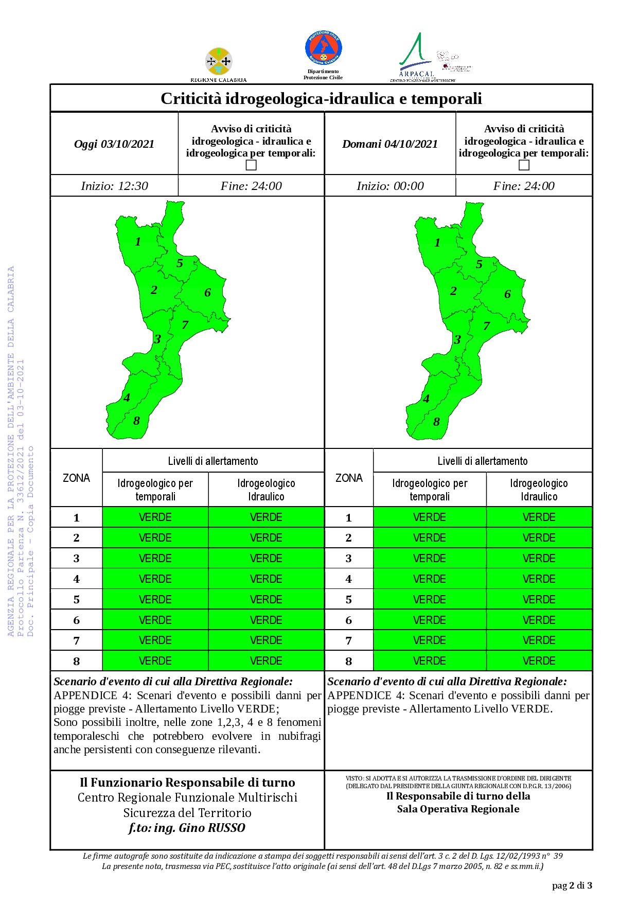 Criticità idrogeologica-idraulica e temporali in Calabria 03-10-2021