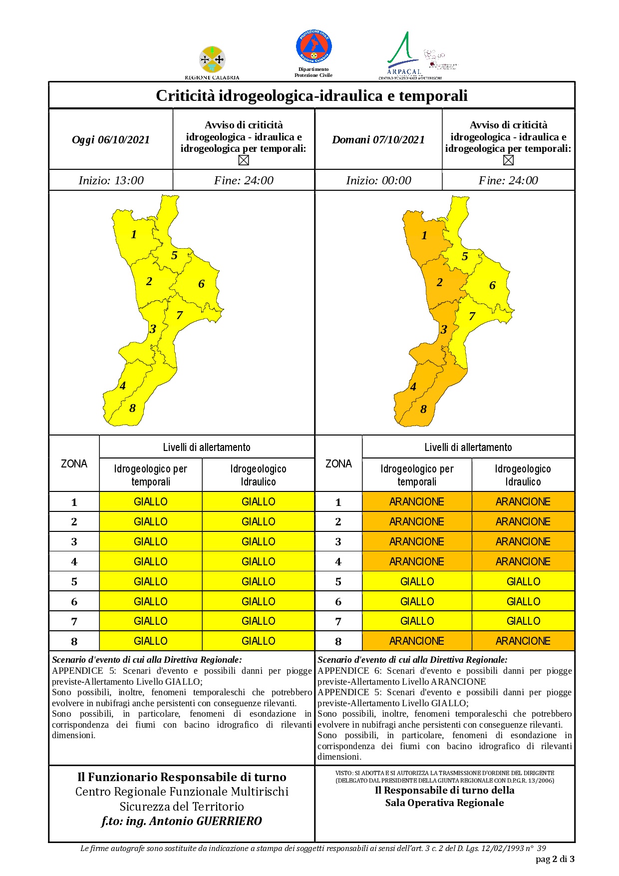 Criticità idrogeologica-idraulica e temporali in Calabria 06-10-2021