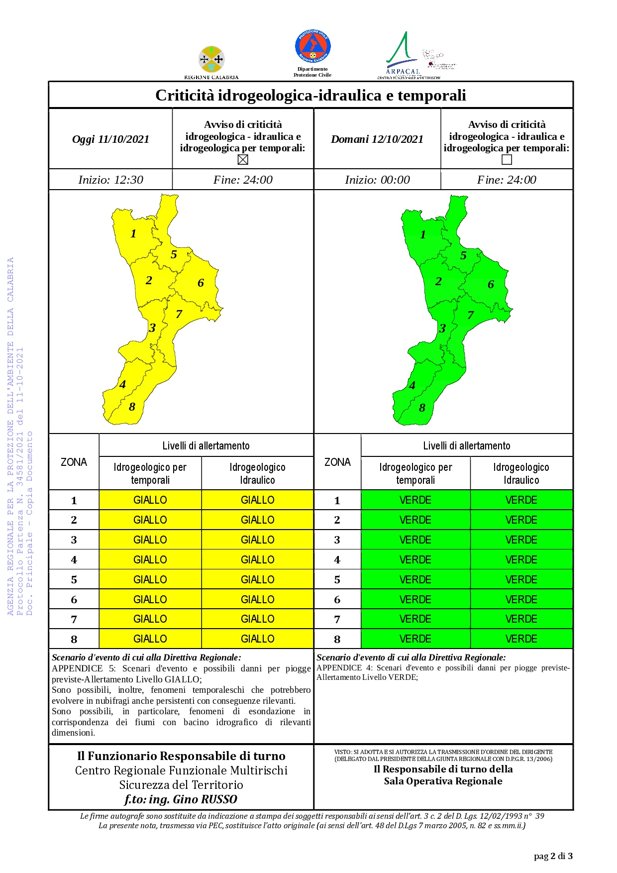 Criticità idrogeologica-idraulica e temporali in Calabria 11-10-2021