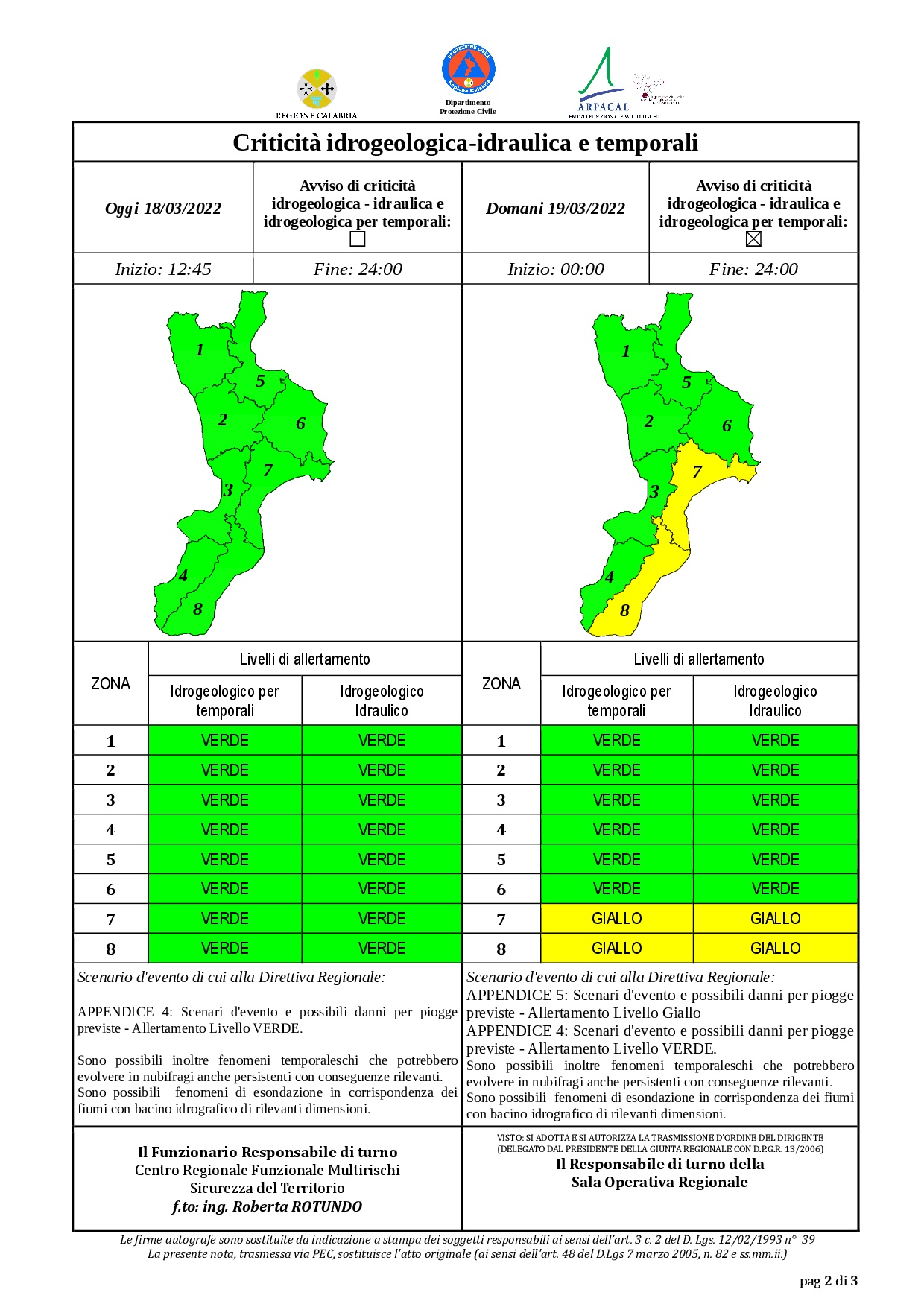 Criticità idrogeologica-idraulica e temporali in Calabria 18-03-2022