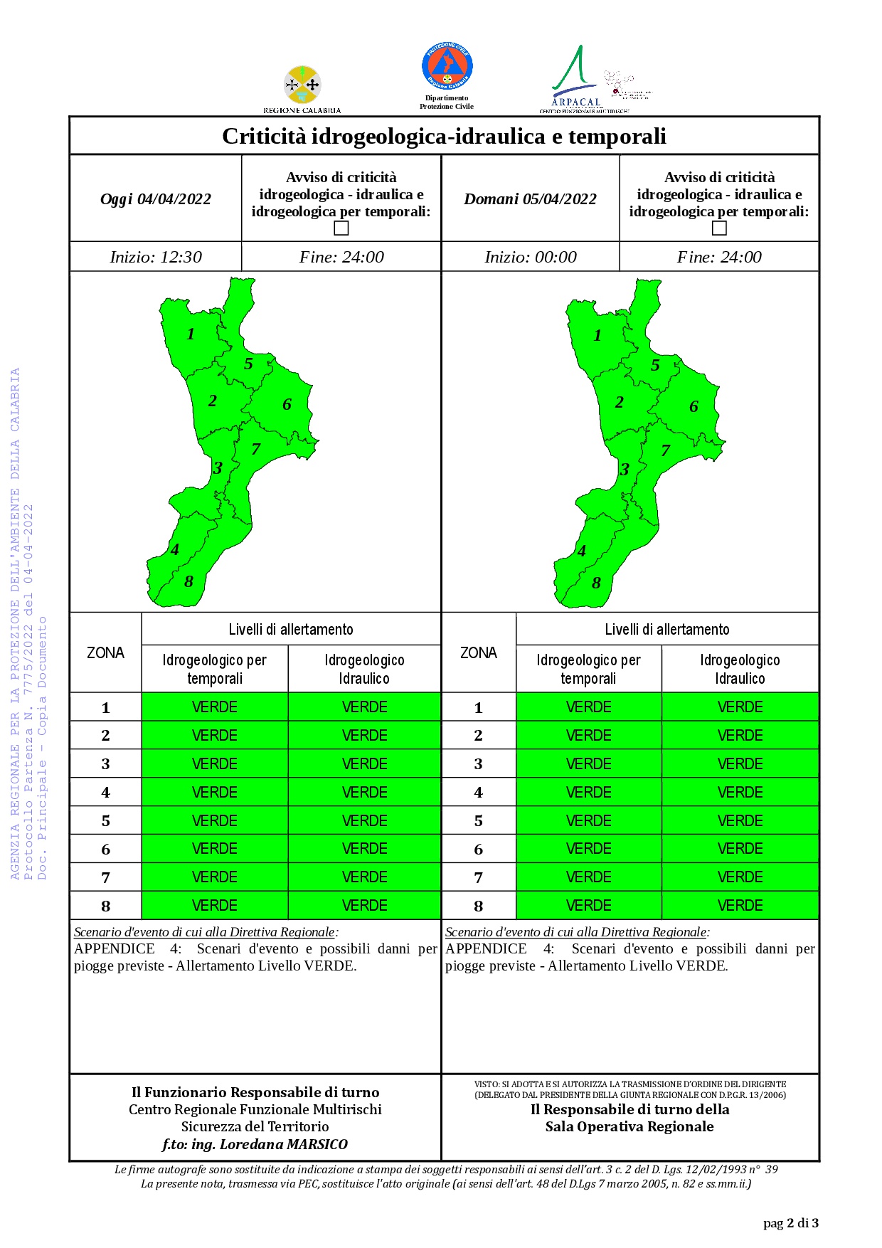 Criticità idrogeologica-idraulica e temporali in Calabria 04-04-2022