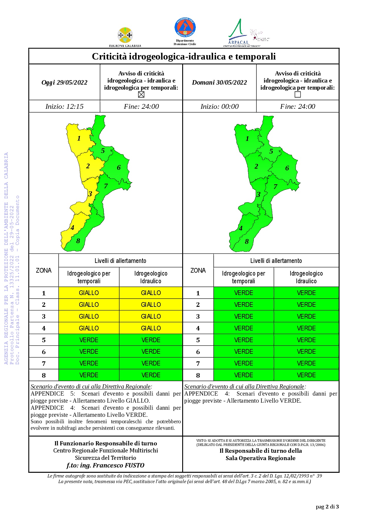 Criticità idrogeologica-idraulica e temporali in Calabria 29-05-2022