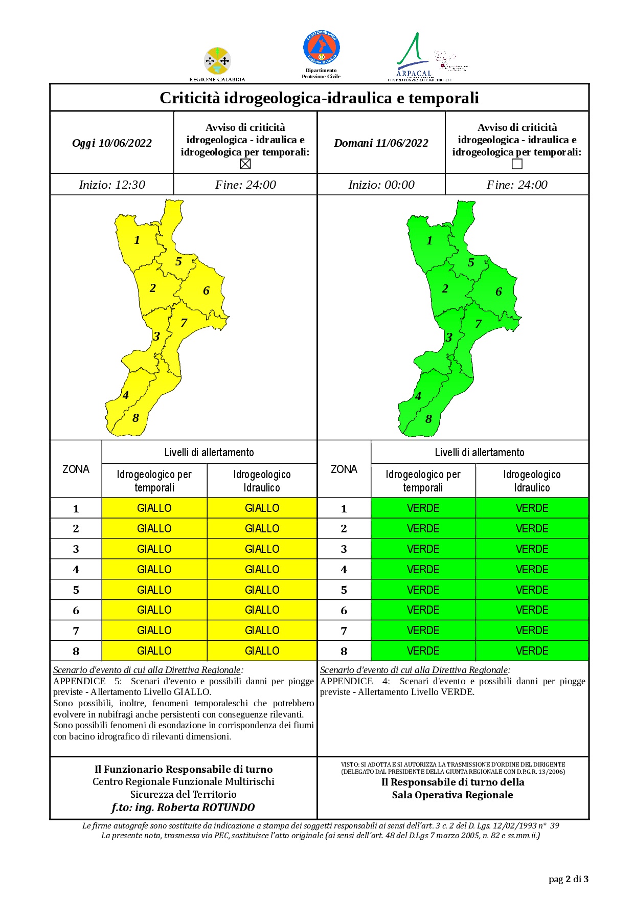 Criticità idrogeologica-idraulica e temporali in Calabria 10-06-2022