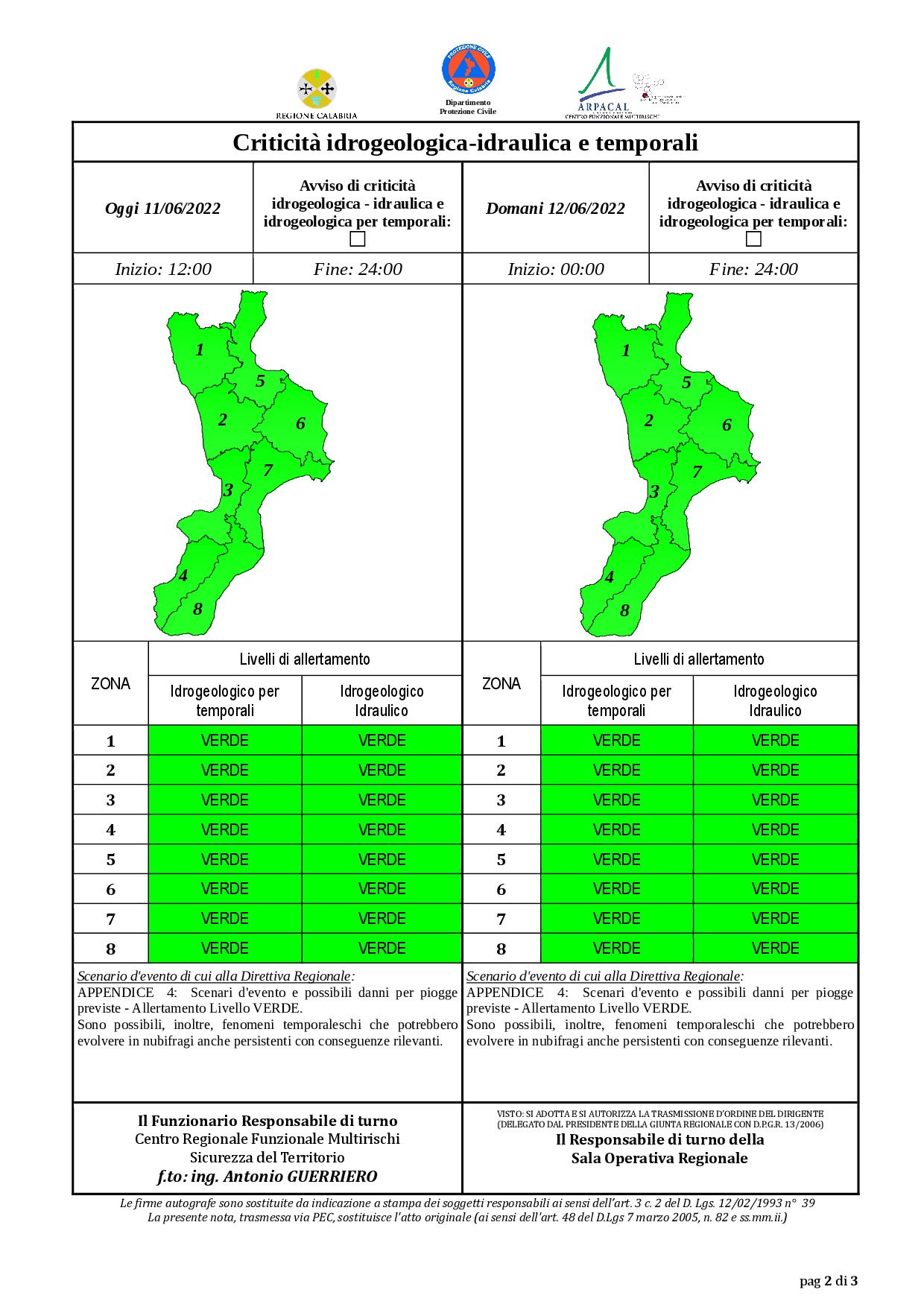 Criticità idrogeologica-idraulica e temporali in Calabria 11-06-2022