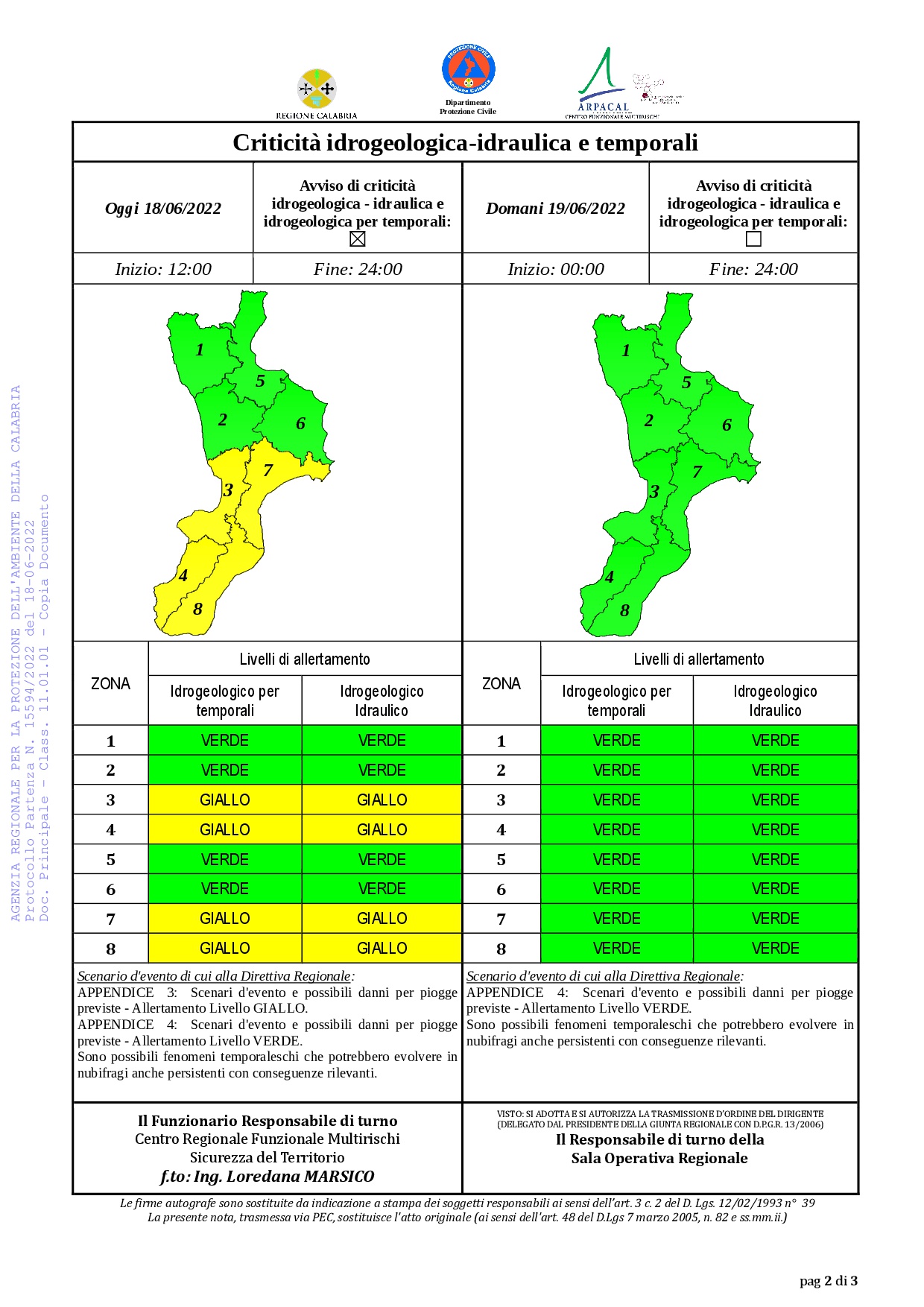 Criticità idrogeologica-idraulica e temporali in Calabria 18-06-2022