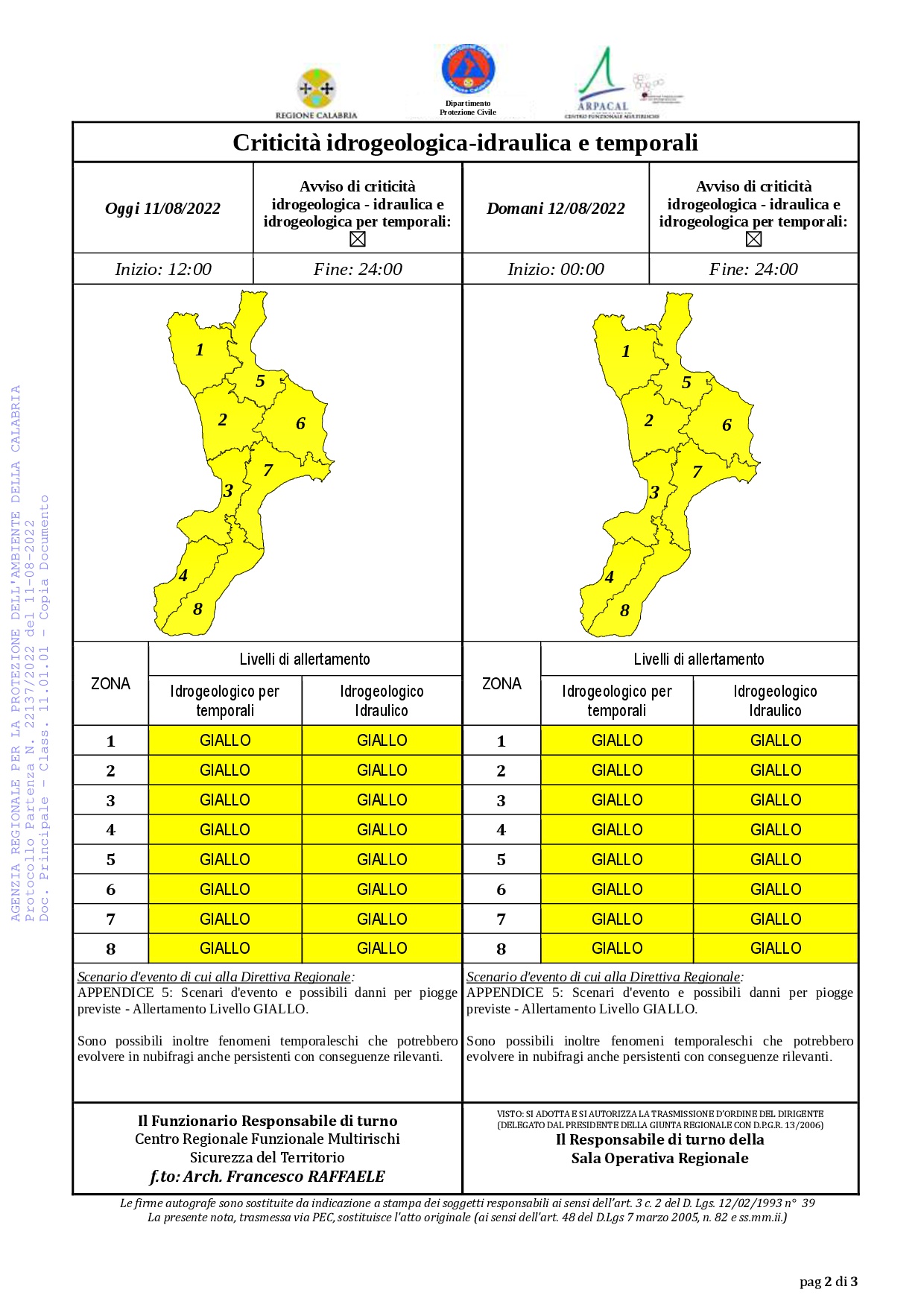 Criticità idrogeologica-idraulica e temporali in Calabria 11-08-2022