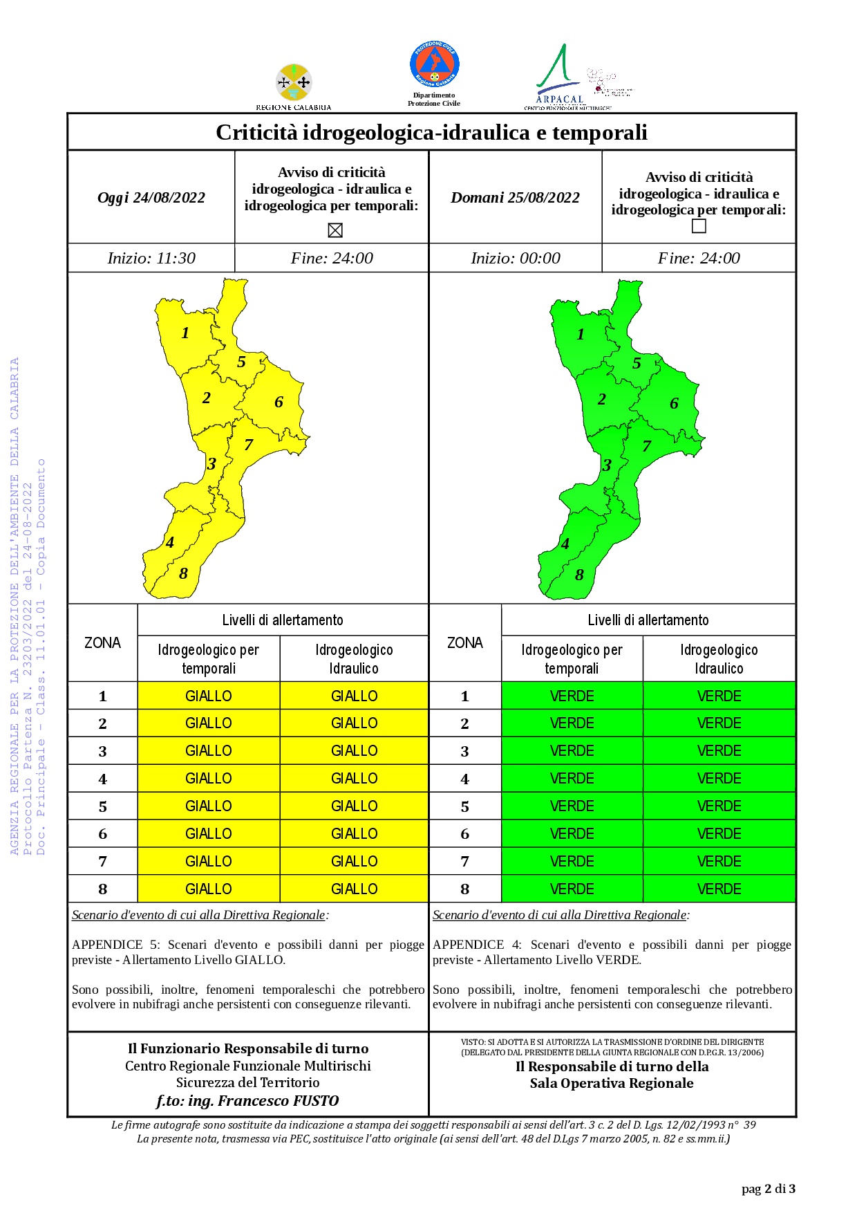 Criticità idrogeologica-idraulica e temporali in Calabria 24-08-2022