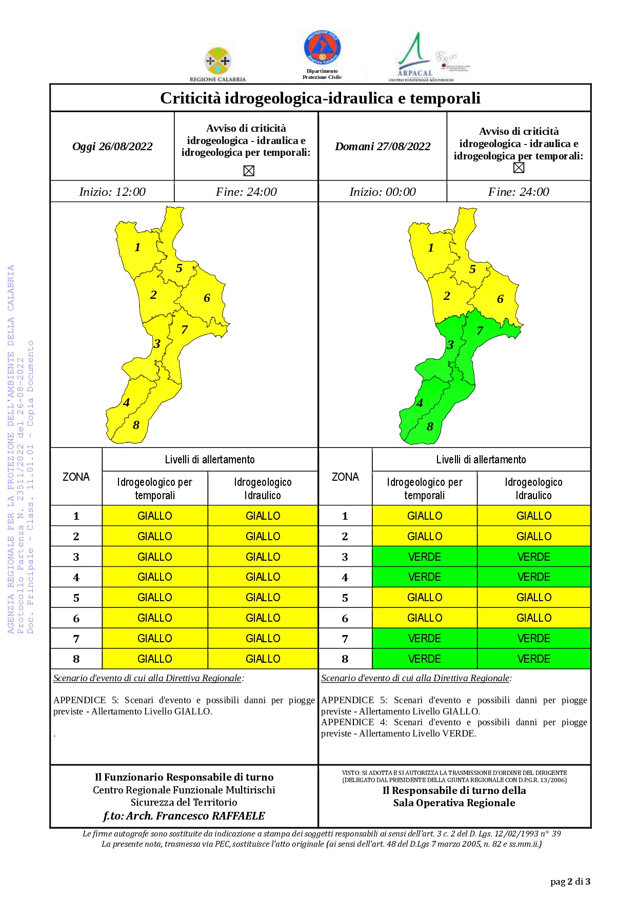 Criticità idrogeologica-idraulica e temporali in Calabria 26-08-2022