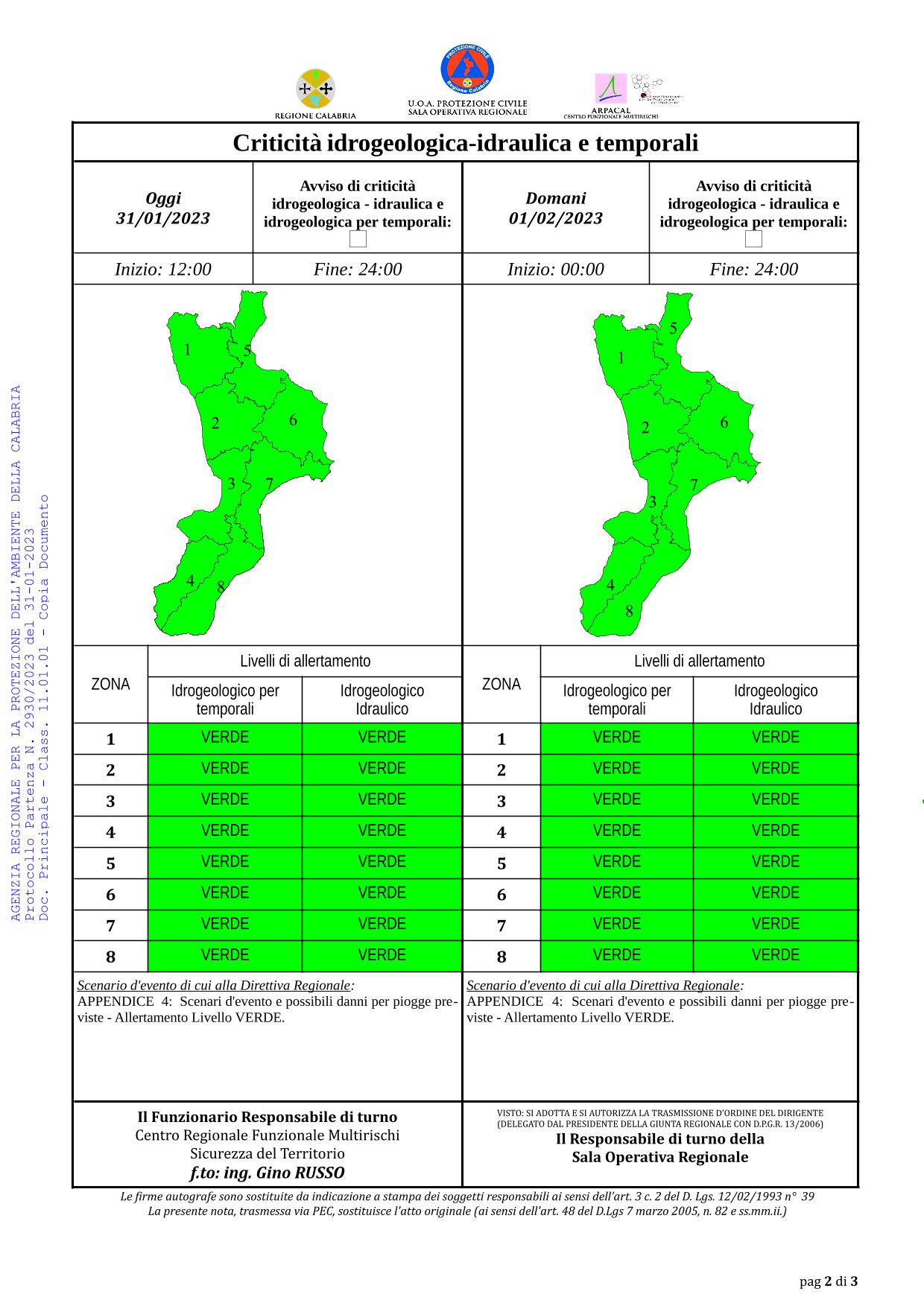 Criticità idrogeologica-idraulica e temporali in Calabria 31-01-2023