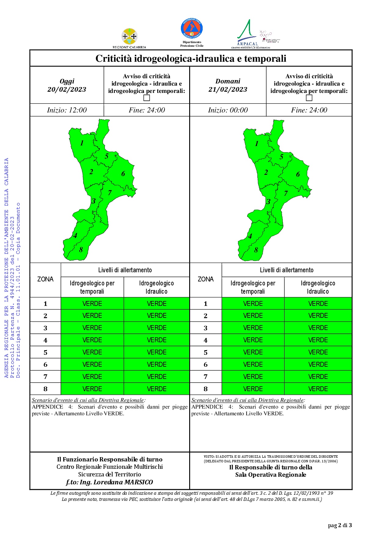 Criticità idrogeologica-idraulica e temporali in Calabria 20-02-2023