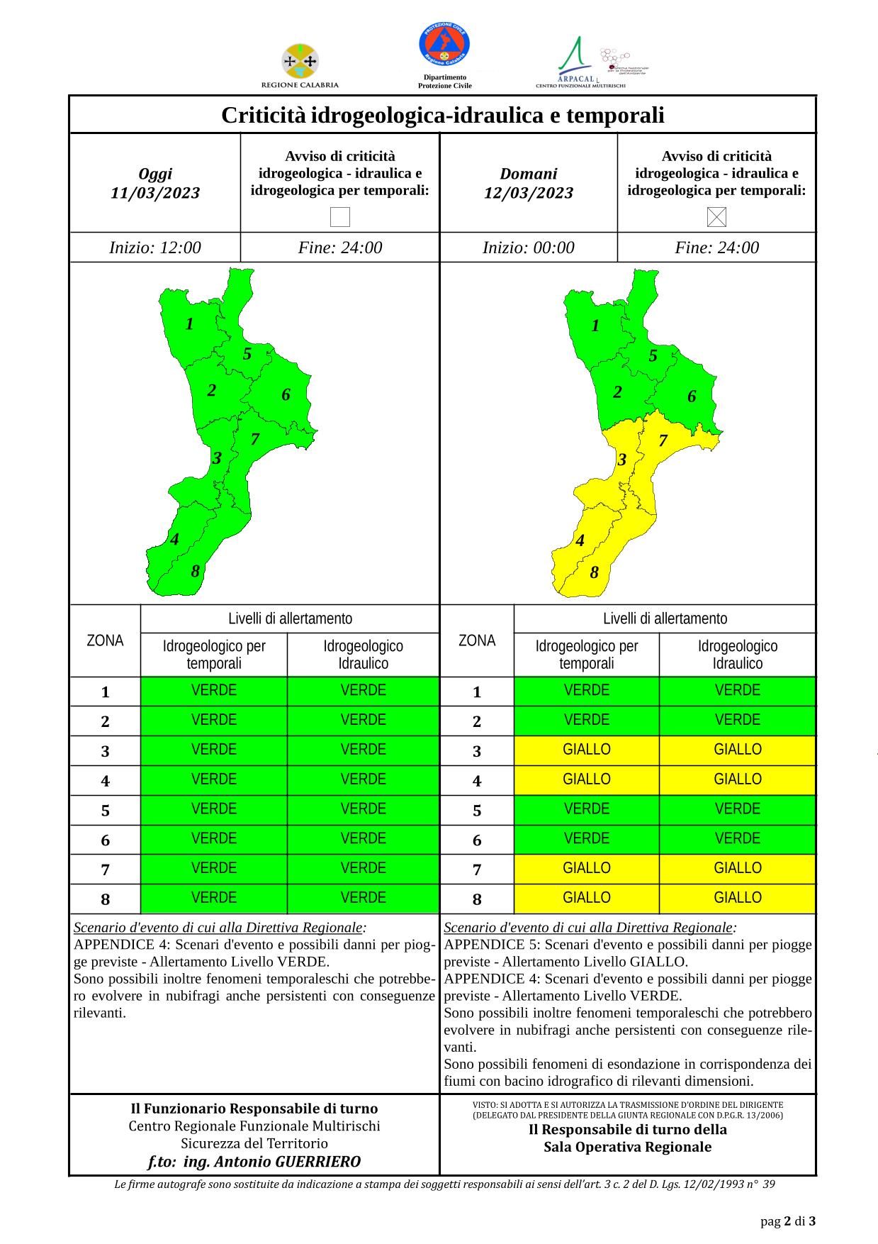 Criticità idrogeologica-idraulica e temporali in Calabria 11-03-2023