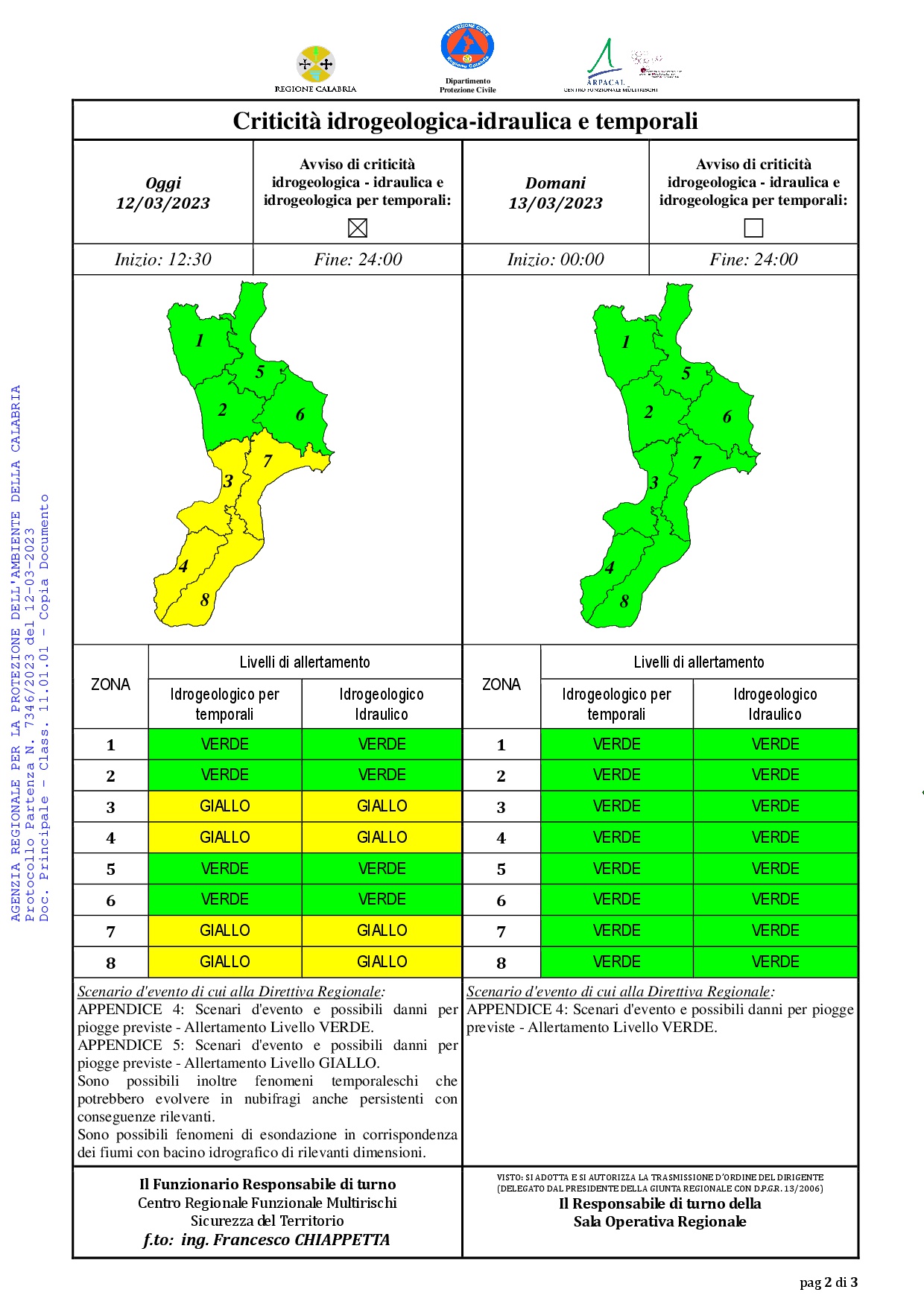 Criticità idrogeologica-idraulica e temporali in Calabria 12-03-2023