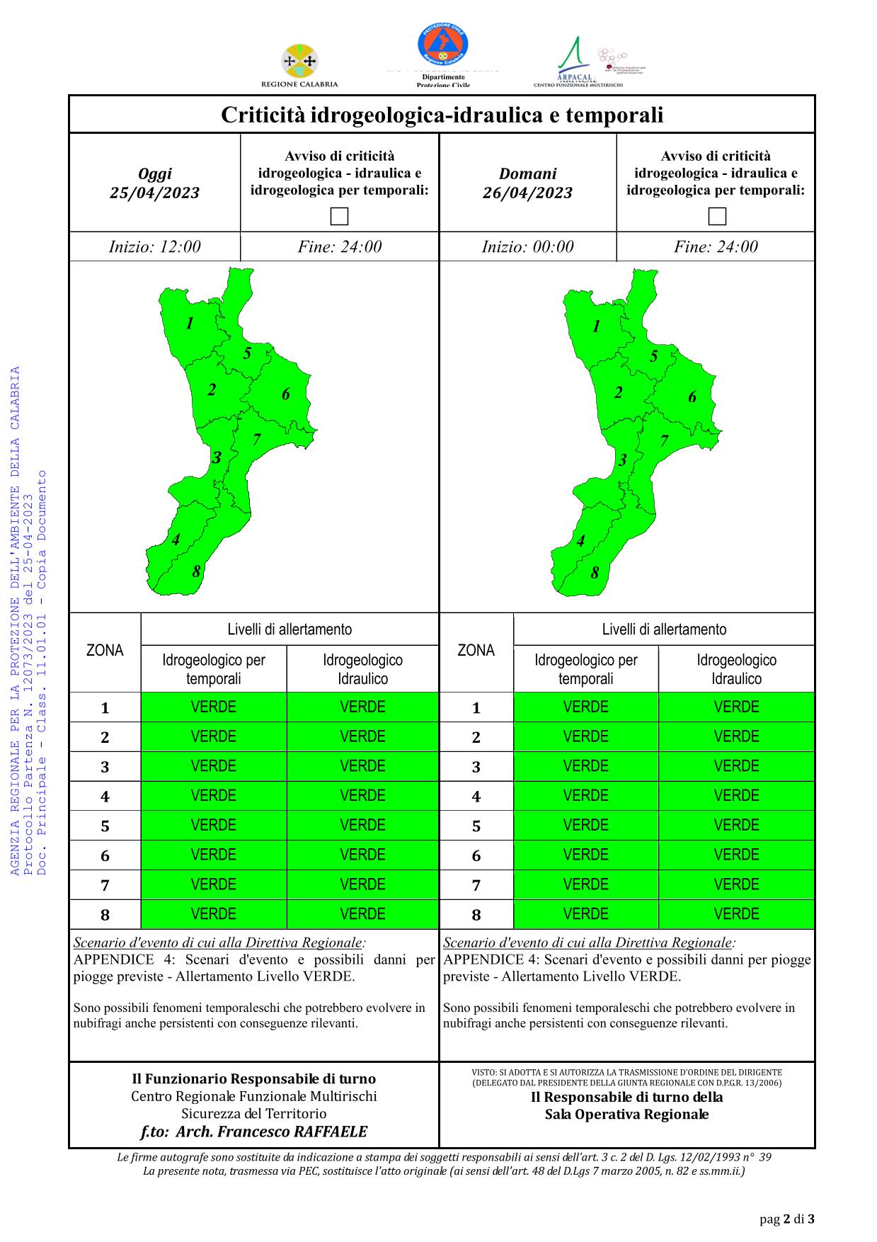 Criticità idrogeologica-idraulica e temporali in Calabria 25-04-2023