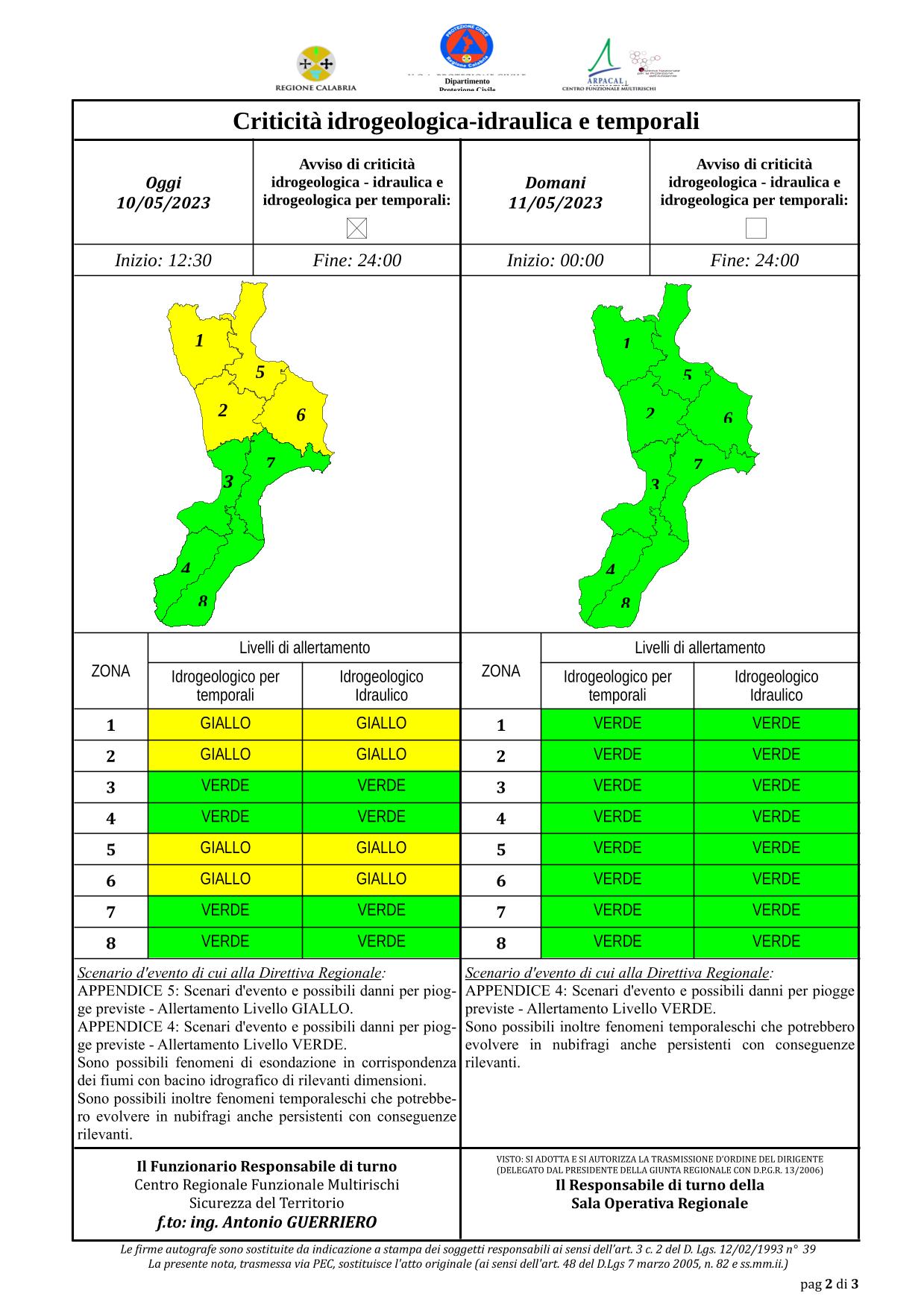 Criticità idrogeologica-idraulica e temporali in Calabria 10-05-2023